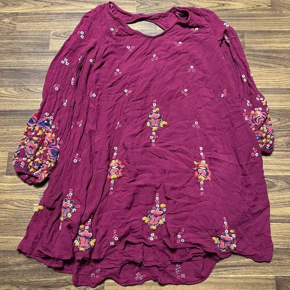 Free People Oxford Embroidered Mini Dress in Plum